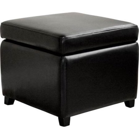 Baxton Studio Black Full Leather Small Storage Cube Ottoman A-1958